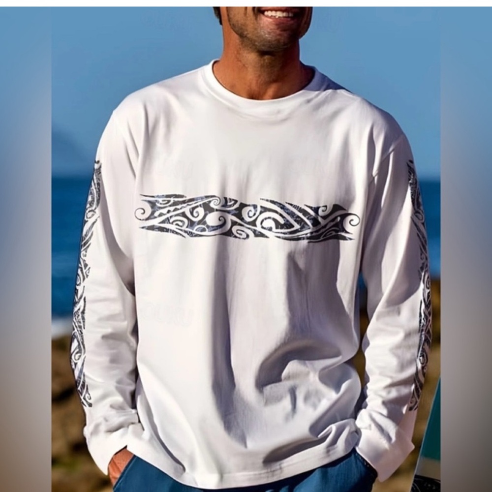 crazy shirts' Long Sleeve Men's Crewneck T-Shirt with Wild Batik Band I Large